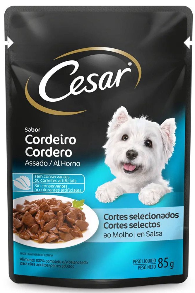 Ra��o �mida para C�es Adultos Cesar Cordeiro Assado ao Molho 85g