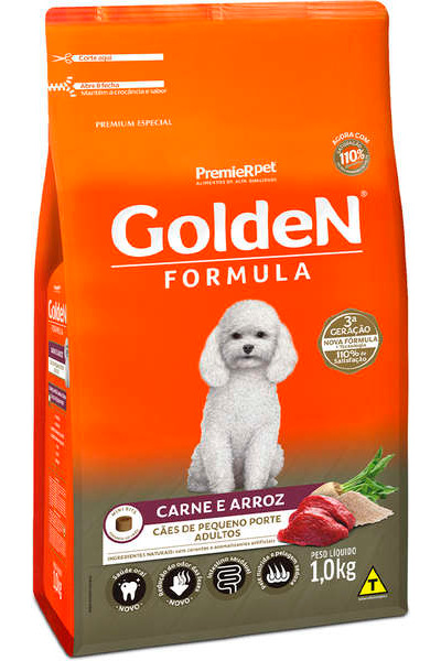 Ra��o Golden Formula Carne e Arroz para C�es Adultos de Ra�as Pequenas 1kg