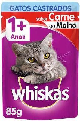 Ra��o �mida Whiskas Sach� Carne ao Molho para Gatos Adultos Castrados 85g