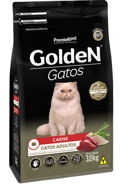 Ra��o Golden Gatos Adultos Carne 3kg