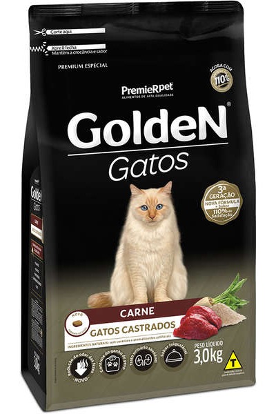 Ra��o Golden Gatos Castrados Carne 3kg