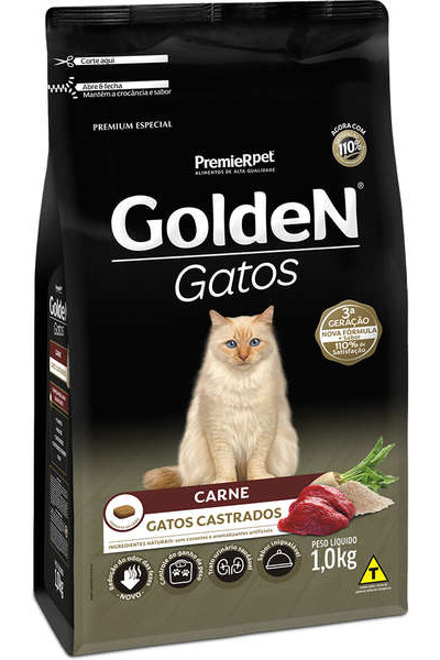 Ra��o Golden Gatos Adultos Castrados Carne 1kg